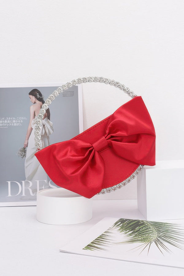 Satin Ribbon Round Rhinestone Metal Clutch - | SmartBuyApparel