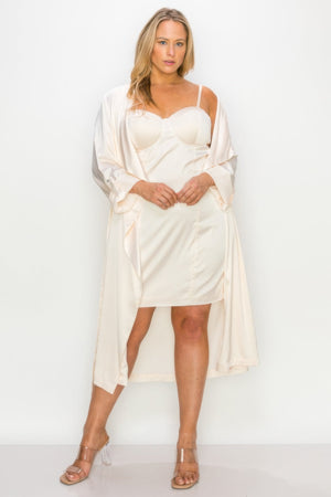 Satin Strap Dress With Self Belt Coat Set - Women's set - SmartBuyApparel