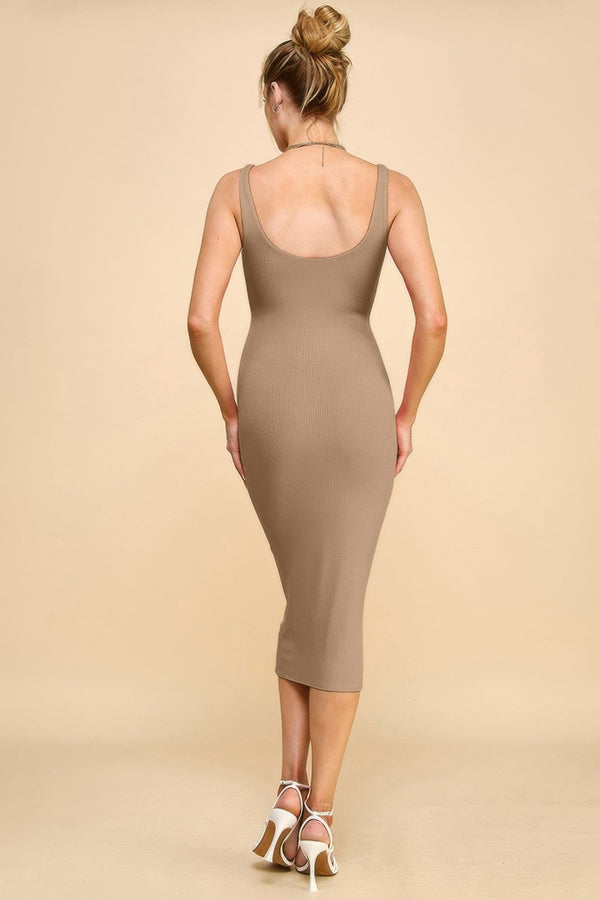 Scoop Neck Rib Linning Double Layered Tank Dress - Dress - SmartBuyApparel