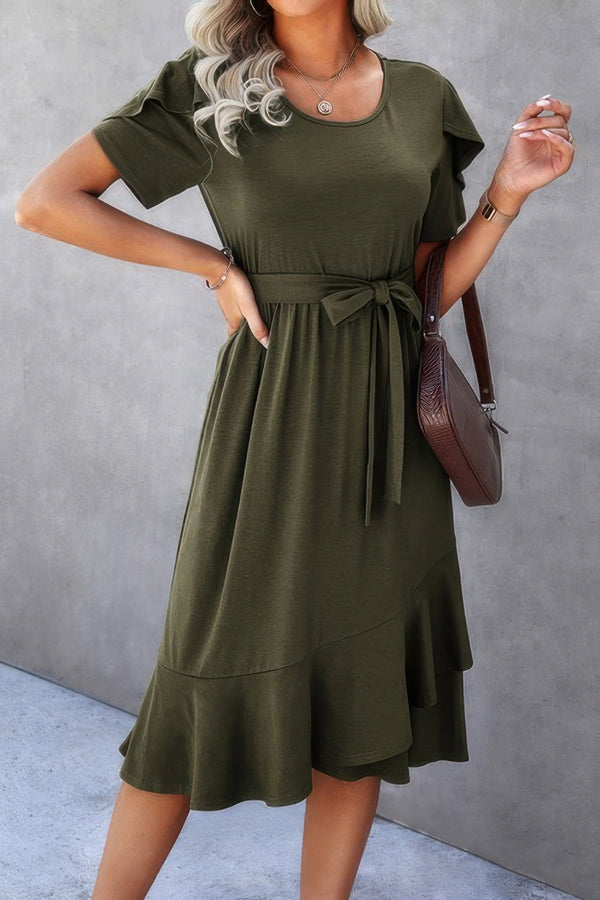 Scoop Neck Short Sleeve Solid Dress - | SmartBuyApparel