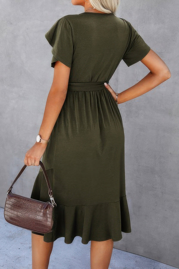 Scoop Neck Short Sleeve Solid Dress - | SmartBuyApparel