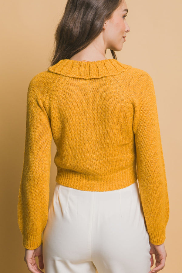Short collard sweater - Women's sweater - SmartBuyApparel