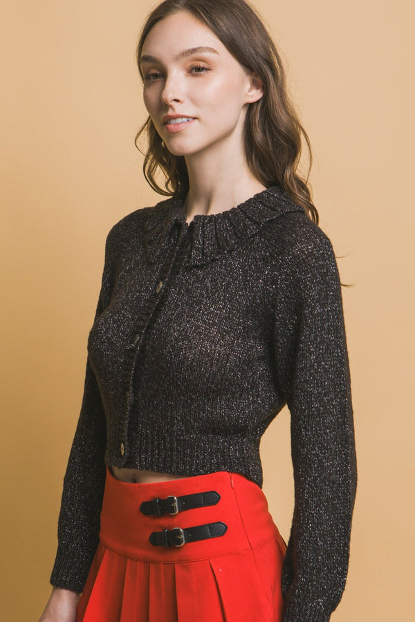 Short collard sweater - Women's sweater - SmartBuyApparel