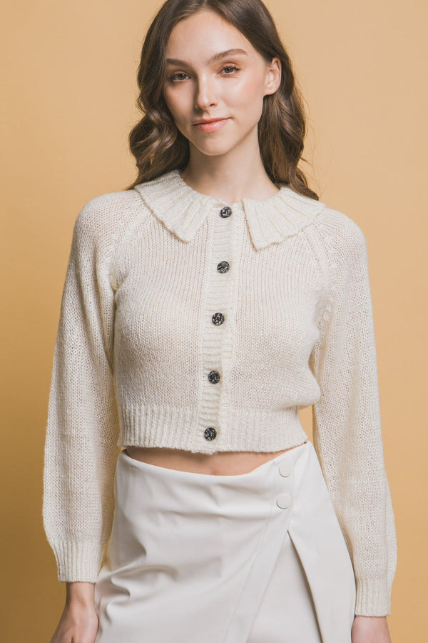 Short collard sweater - Women's sweater - SmartBuyApparel