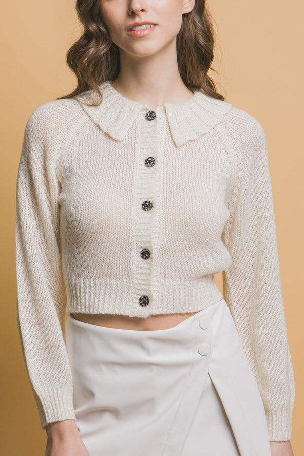 Short collard sweater - Women's sweater - SmartBuyApparel