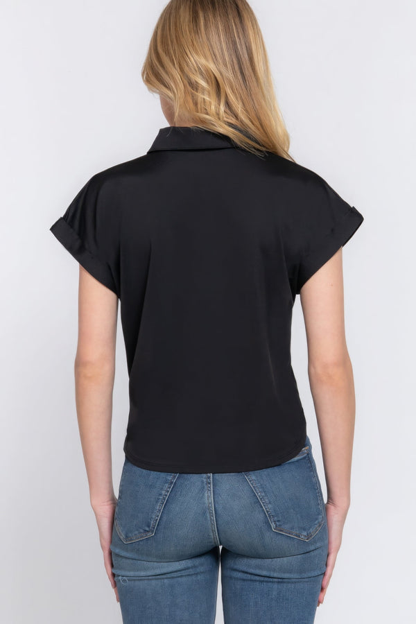 Short Sleeve Front Tie Stretch ITY Top - Women's top - SmartBuyApparel