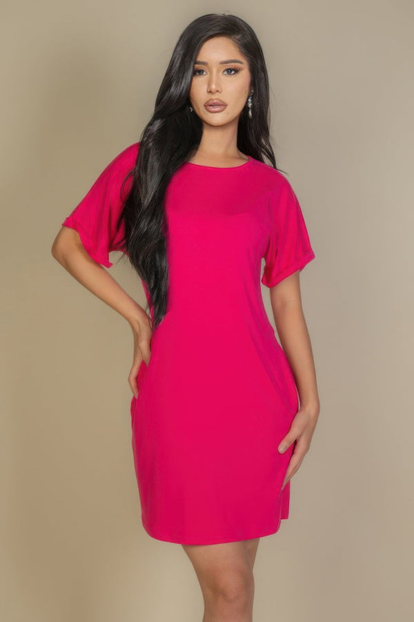 Side Pocket Double Folded Mini Dress - Dress - SmartBuyApparel