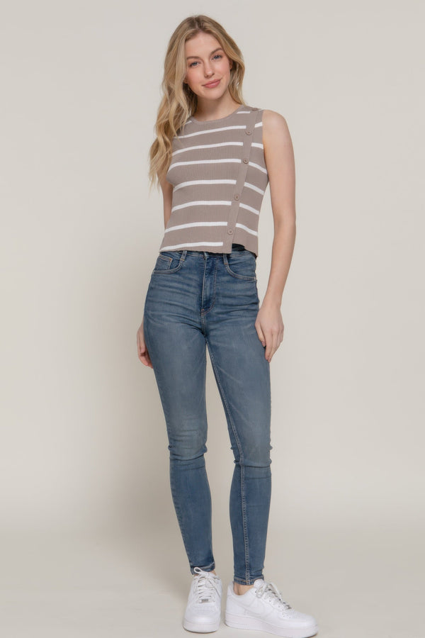 Sleeveless Diagonal Shape Stripe Spring Sweater - Sweater - SmartBuyApparel