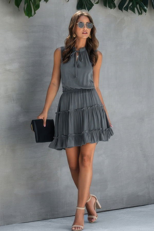 Sleeveless Drawstring Mini Dress - | SmartBuyApparel