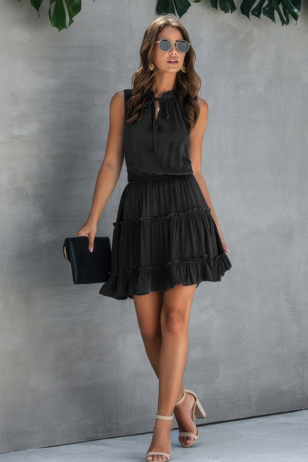 Sleeveless Drawstring Mini Dress - | SmartBuyApparel