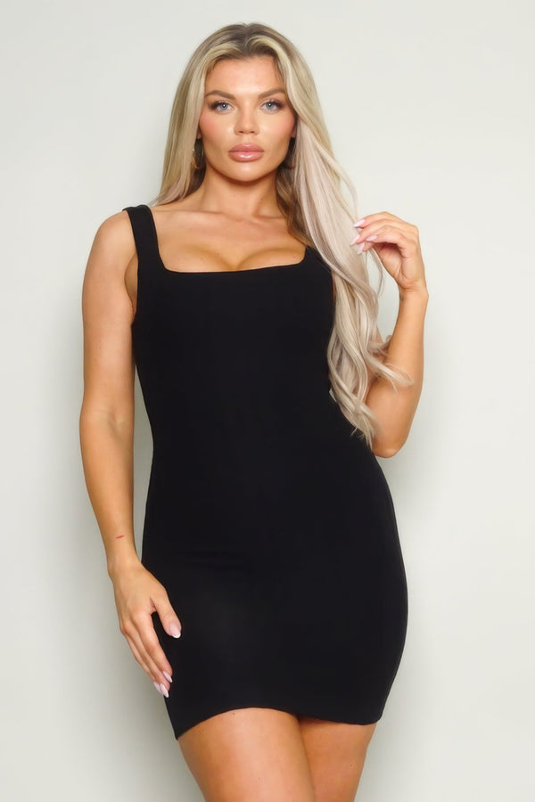 Sleeveless Square Neck Knit Mini Dress - Dress - SmartBuyApparel