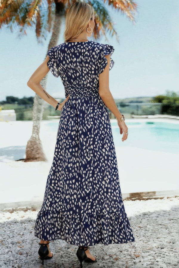 Sleeveless Tie Waist Surplice Wrap Leopard Dress - | SmartBuyApparel