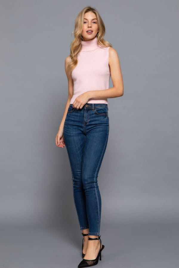 Sleeveless Turtle Neck Sweater Top - Women's sweater - SmartBuyApparel