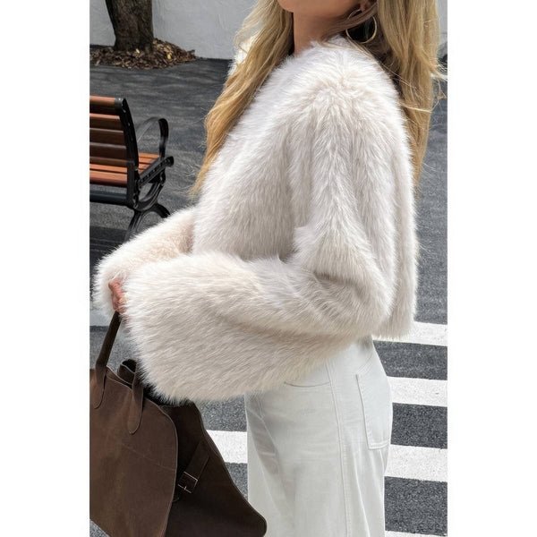 Solid Faux Fur Back Hide Zipper Pullover Coat - Women's coat - SmartBuyApparel