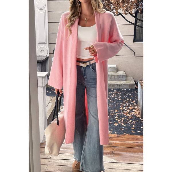 Solid Open Front Knit Long Body Cardigan - Cardigan - SmartBuyApparel