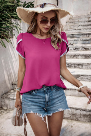 Solid Round Neck Cross Sleeves Top - | SmartBuyApparel