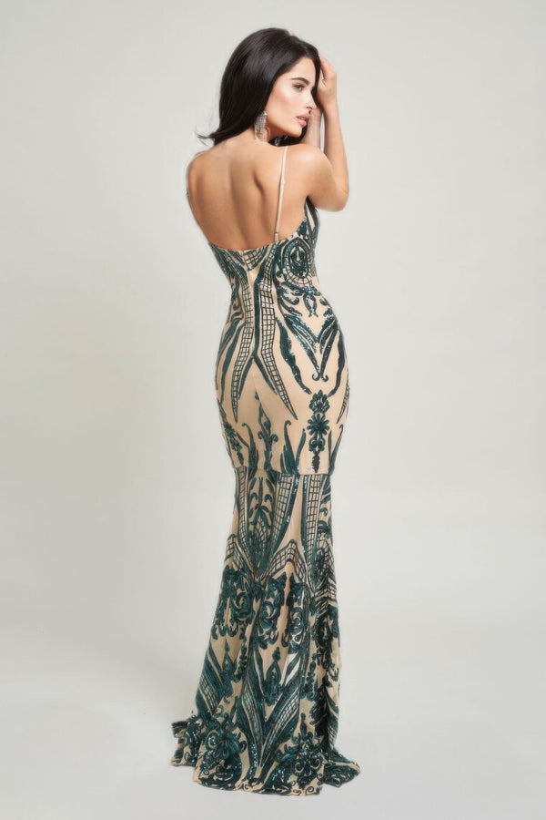 Spaghetti Strap Art Deco Sequins Maxi Dress - Dress - SmartBuyApparel