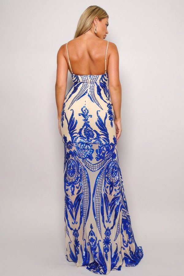 Spaghetti Strap Art Deco Sequins Maxi Dress - Dress - SmartBuyApparel