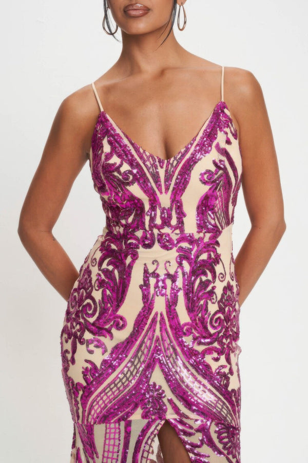 Spaghetti Strap Art Deco Sequins Maxi Dress - Dress - SmartBuyApparel