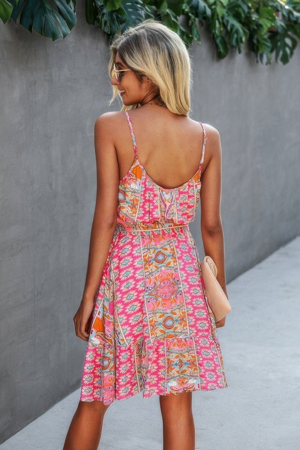 Spaghetti Strap Floral Ruffle Dress - | SmartBuyApparel