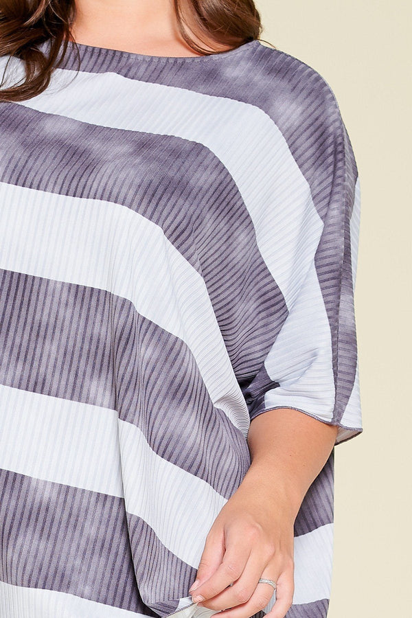 Stripe Printed Pleated Blouse Featuring A Boat Neckline And 1/2 Sleeves - Women's Blouse - SmartBuyApparel