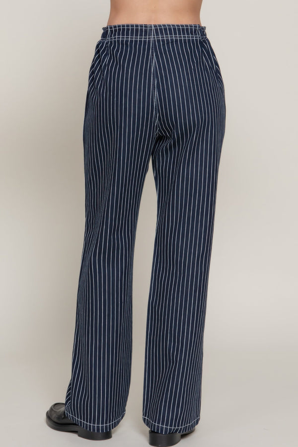 Stripe Stretch Denim Straight Pants - | SmartBuyApparel