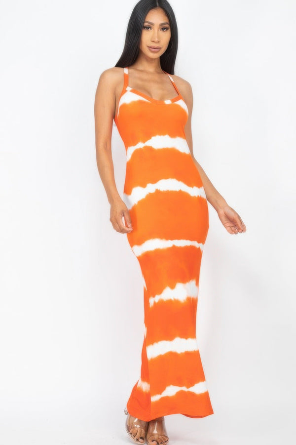Stripe Tie - dye Printed Maxi Dress - Dress - SmartBuyApparel