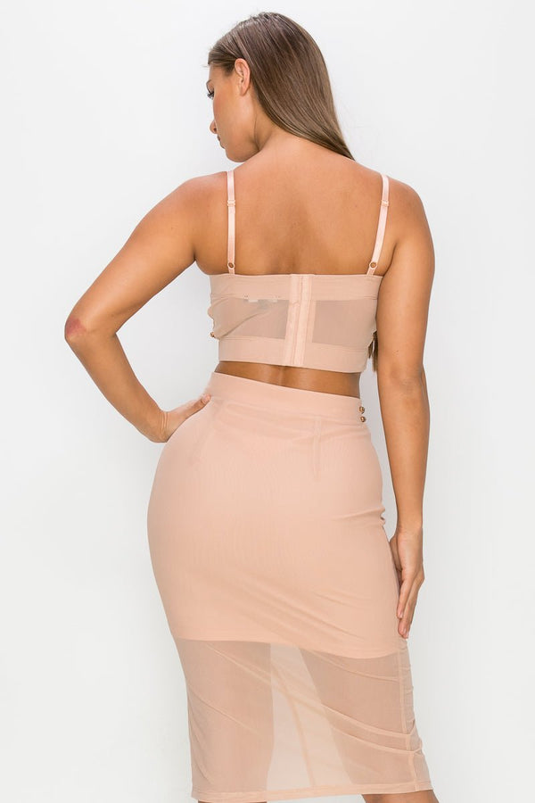 Studded Stone Cami Top & Slit Mini Skirts Set - Women's set - SmartBuyApparel