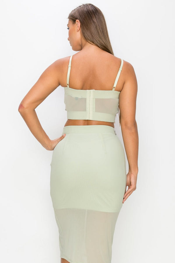 Studded Stone Cami Top & Slit Mini Skirts Set - Women's set - SmartBuyApparel