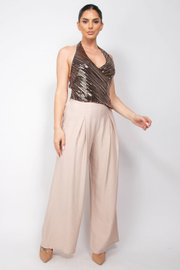 Surplice Halter Sequin Top - Women's top - SmartBuyApparel
