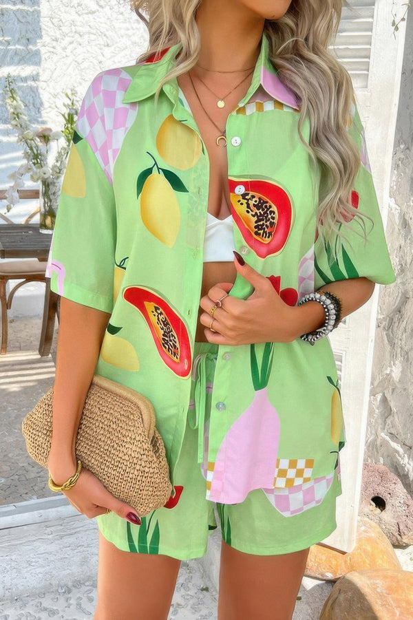 Two Pieces All Over Print Button Down Short Sets - | SmartBuyApparel