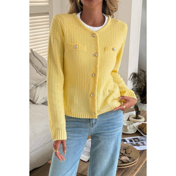 V - Neck Cropped Long Sleeve Texture Knit Sweater - Women's sweater - SmartBuyApparel