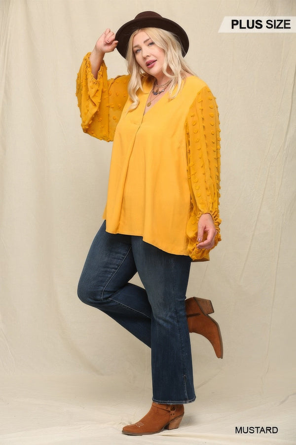 Woven And Textured Chiffon Top With Voluminous Sheer Sleeves - Women's top - SmartBuyApparel