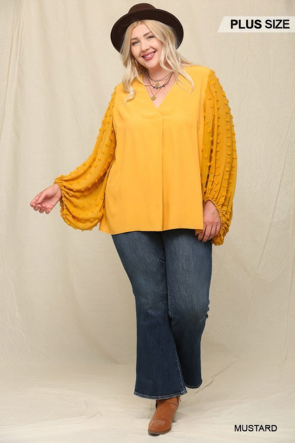 Woven And Textured Chiffon Top With Voluminous Sheer Sleeves - Women's top - SmartBuyApparel